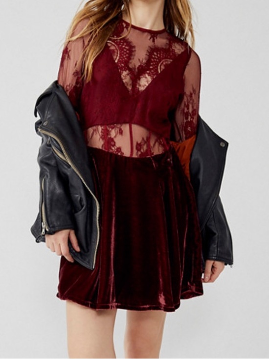 Free People Dresses & Skirts - Free People Lace Velvet Skater Dress - Burgundy